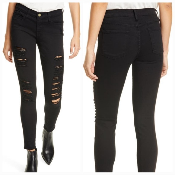 Frame Black Skinny Jeans. Distress in the Front Only. Like New! - Picture 12 of 13